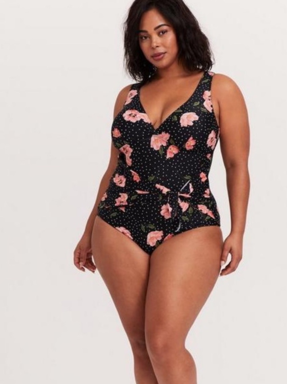 Torrid Floral & Polka Dot Tie Front Wireless One Piece Swimsuit 3X